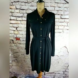 Calvin Klein Black Stretch Collared Shirt Dress 6